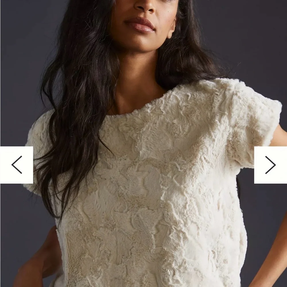 Maeve Anthropologie Faux Fur Boxy Top L Cream Short Sleeve Cottagecore Grunge